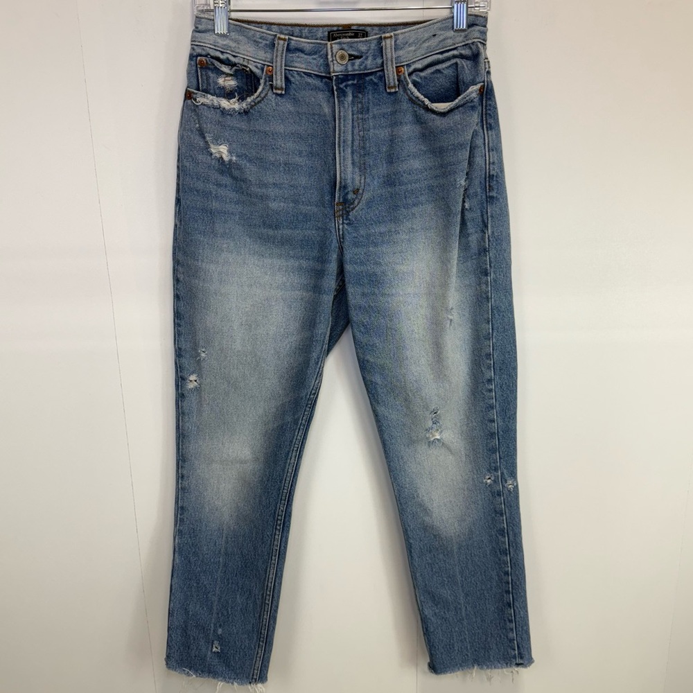 Abercrombie & Fitch Mom High Rise Jeans Womens 27/4R Raw Hem Denim pants A&F